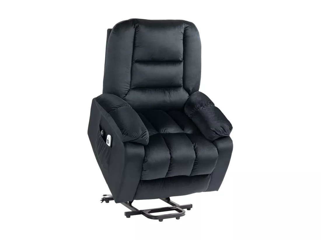 Fauteuil de massage releveur - 8 points de massage, fonction chauffante - 2 télécommandes - velours noir