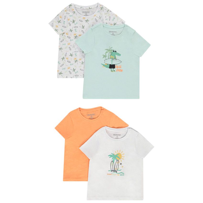 Lot de 4 t-shirt manches courtes en jersey print surf pour bébé garçon - Blanc