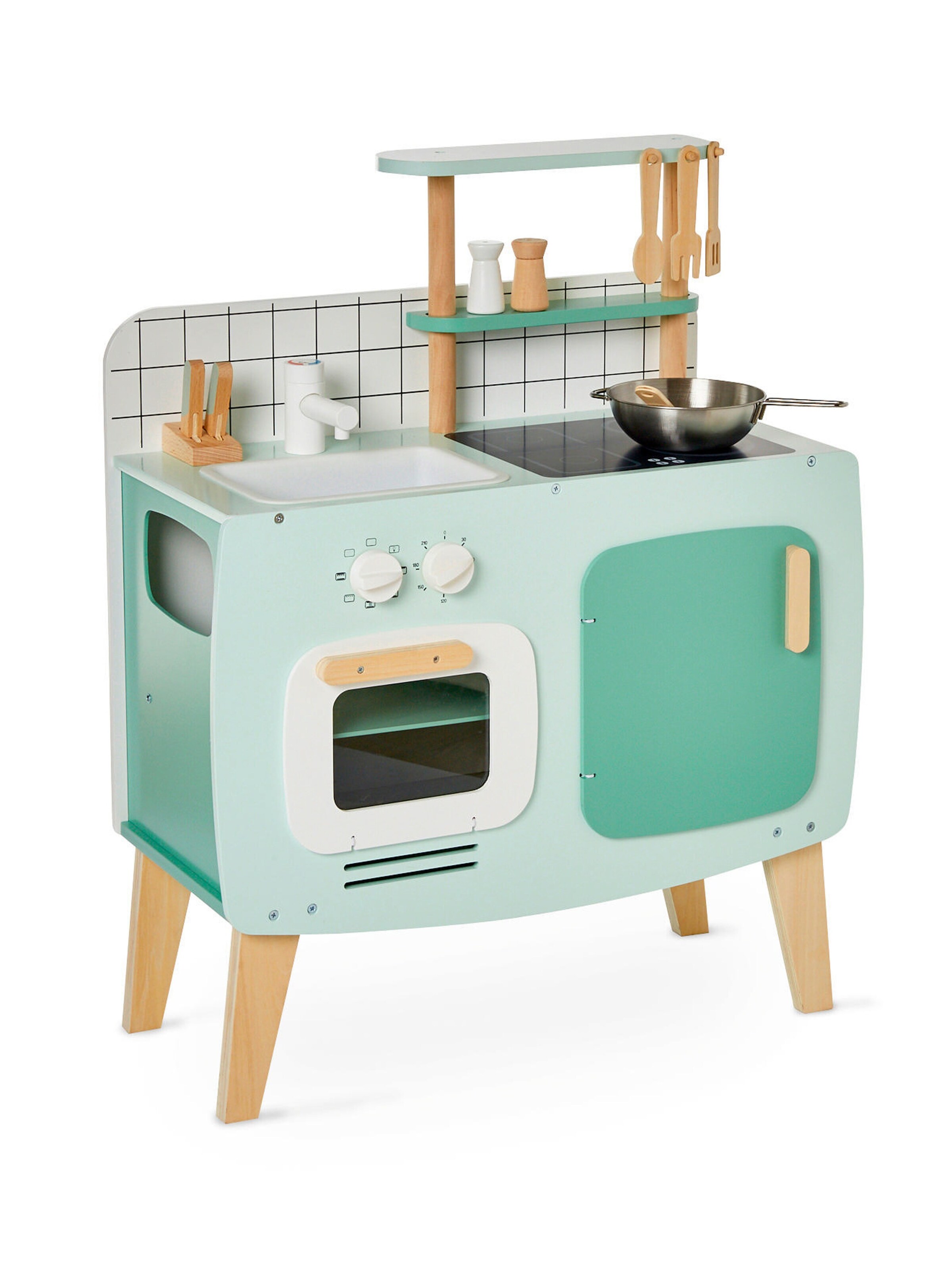 Vertbaudet Retro-Spielküche, Küche aus Holz FSC® grün/natur