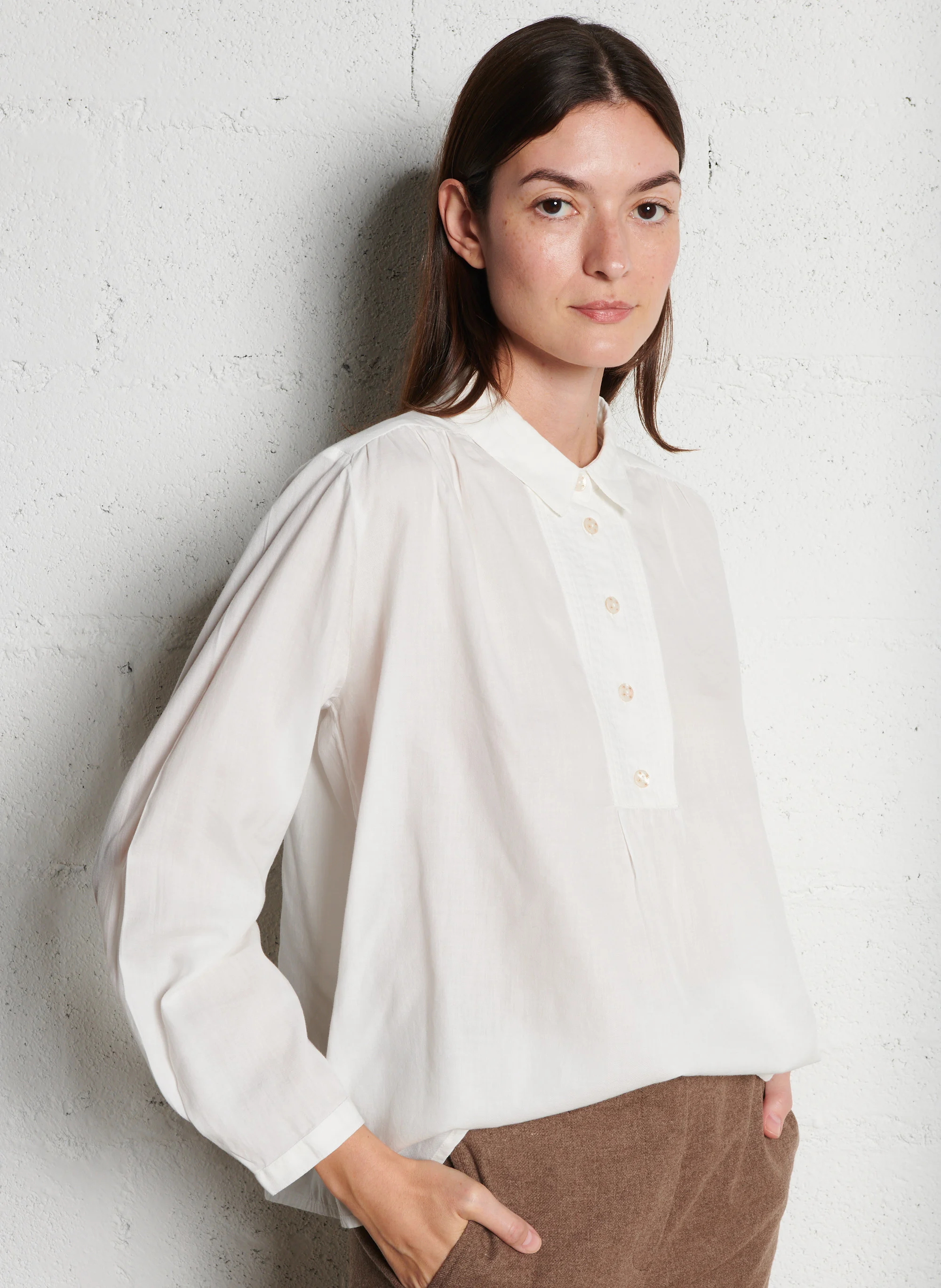 RUDEON - Blouse col chemise en coton| Blanc