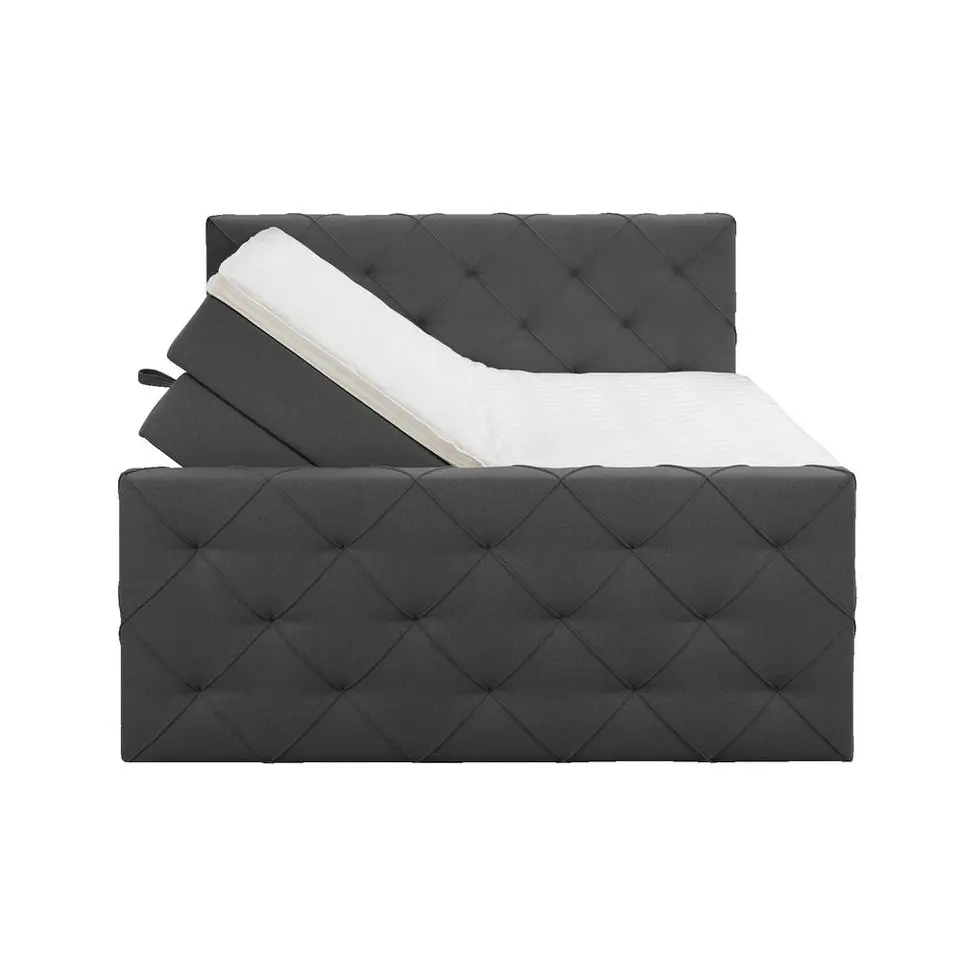 Boxspring met opbergruimte en voetbord Liv geruit - antraciet - 160x200cm