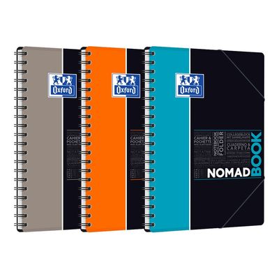 Oxford Etudiants - Cahier Nomadbook B5 (19 x 25 cm) avec pochettes 3 rabats - 160 pages - petits carreaux (5x5 mm) - double spirale - disponible dans différentes couleurs