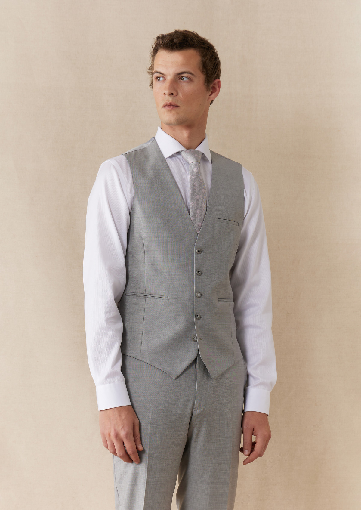 Gilet de costume en laine unie gris perle