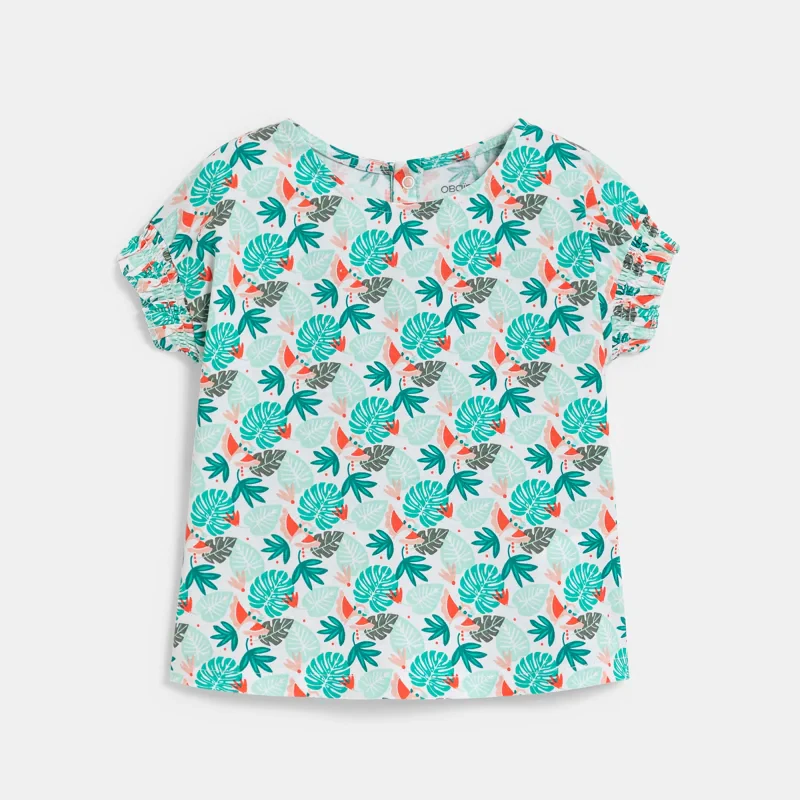 Tee-shirt imprimé tropical et short micro twill de coton vert bébé fille Vert