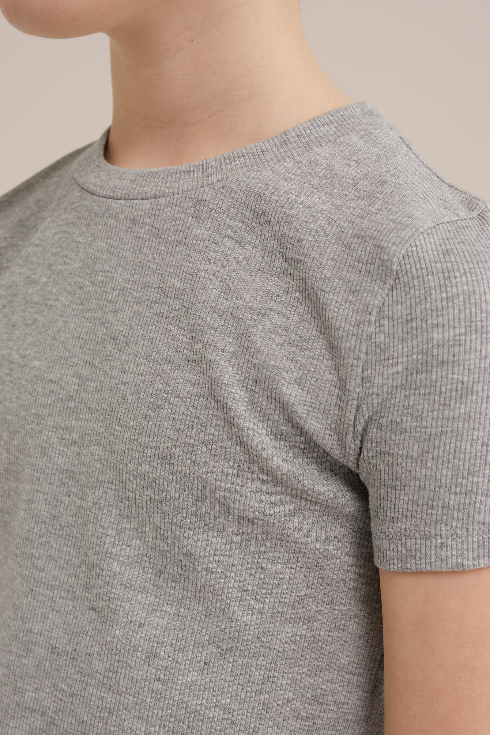 Meisjes cropped T-shirt van ribstof WE Fashion Lichtgrijs
