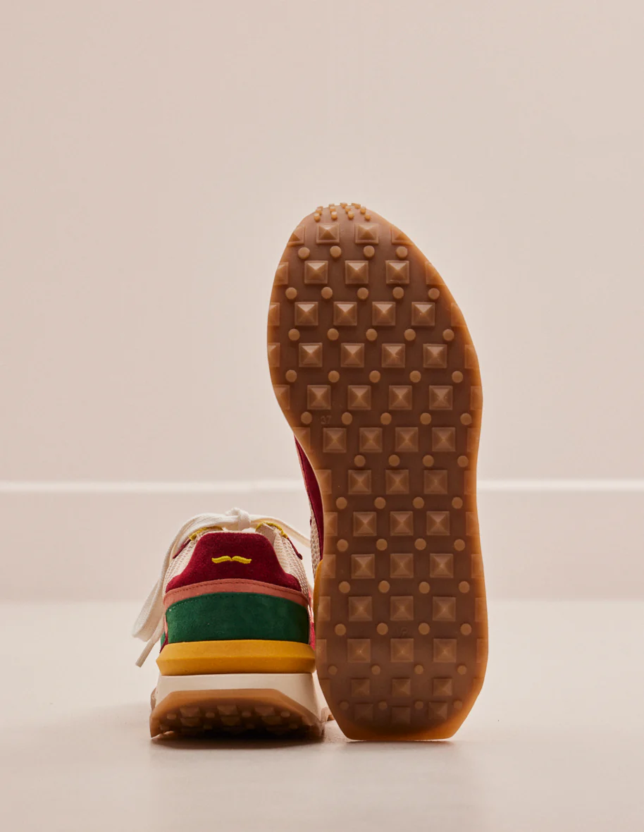 Baskets basses Yaelle - Suède et mesh sapin bordeaux jaune