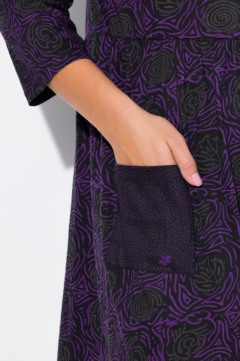 Longshirt, A-Linie, Blumendruck, 3/4-Ärmel