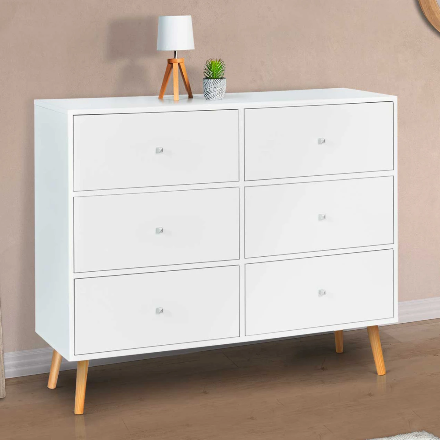 Commode 6 tiroirs EMMIE 110 cm scandinave blanc