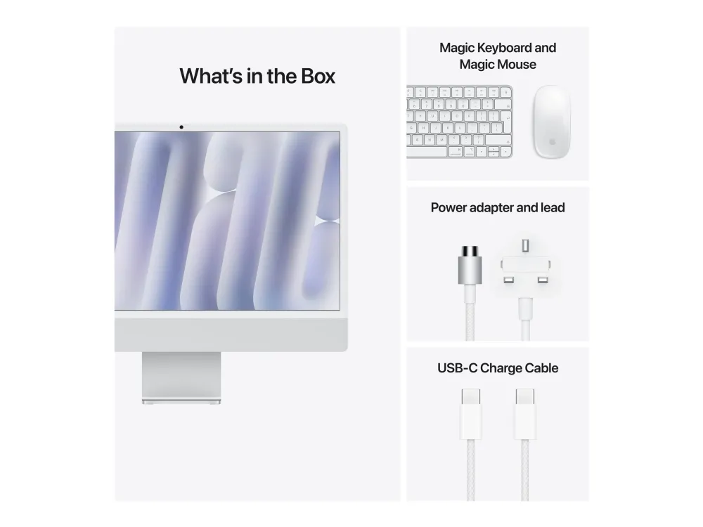 Apple iMac with 4.5K Retina display - Alt-i-én M4 - RAM 16 GB - SSD 256 GB - Apple M4 8-core - IEEE 802.11ax (Wi-Fi 6E), Bluetooth 5.3 - macOS Sequoia 15.0 - skærm: LED 24