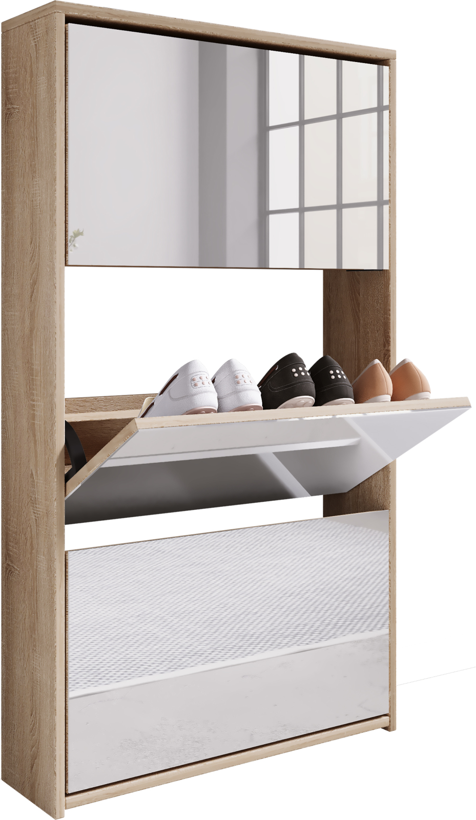 Schuhschrank STIDO XL - Honig Eiche - Frontspiegel - 63 cm