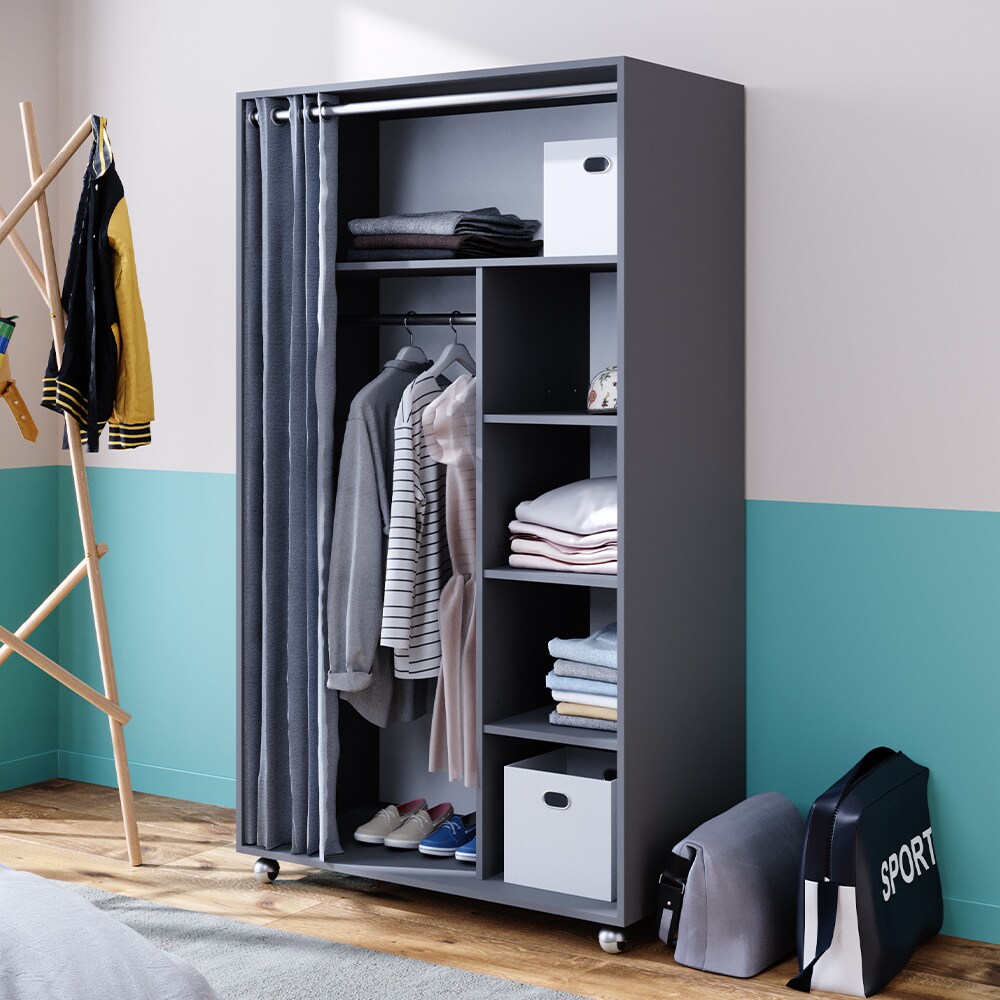 Vicco mobiler Kleiderschrank Dielenschrank Garderobe Doros Grau 100 x 168 cm offen rollbar