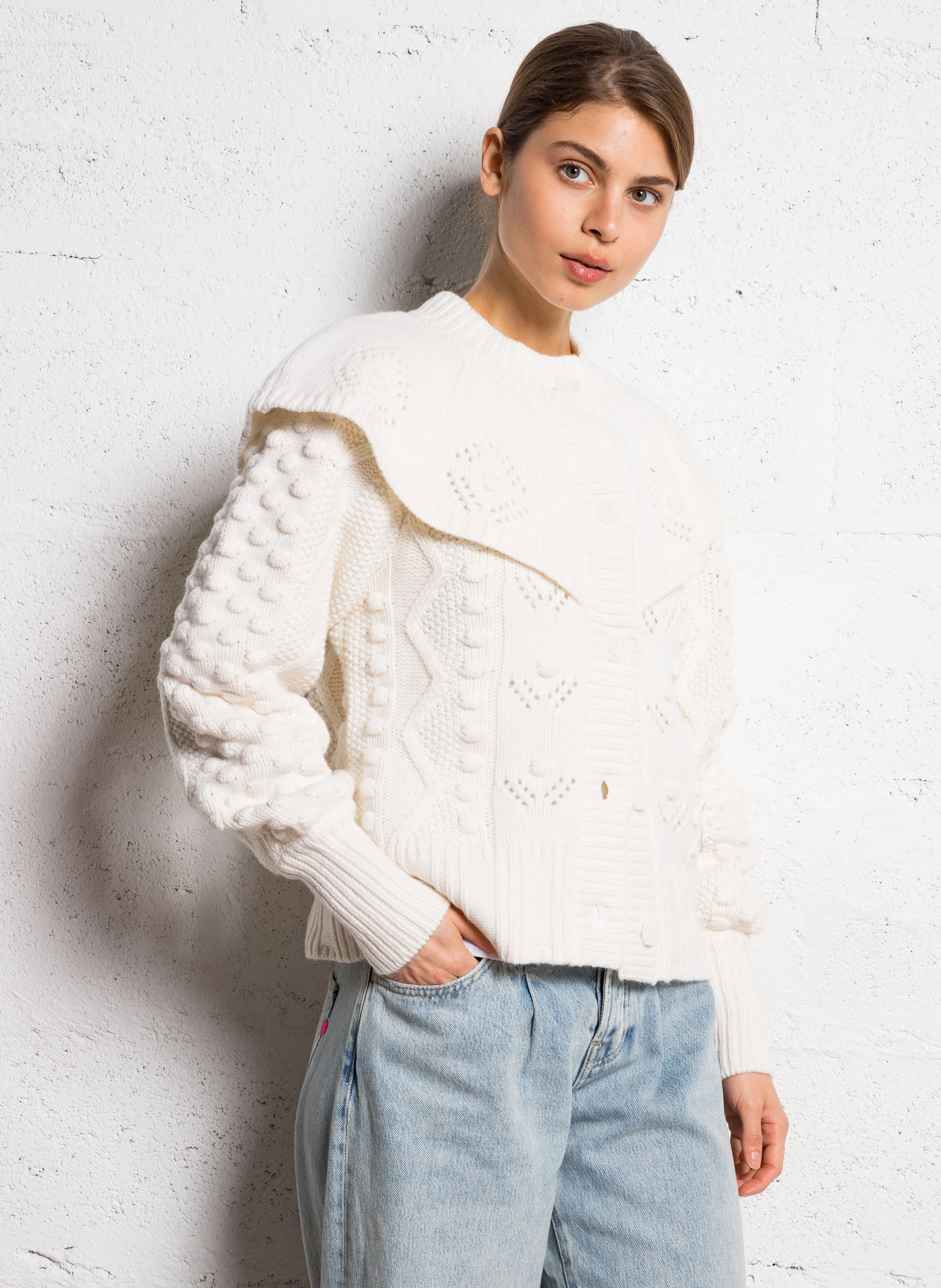 GINNY - Gilet col rond en laine | Blanc