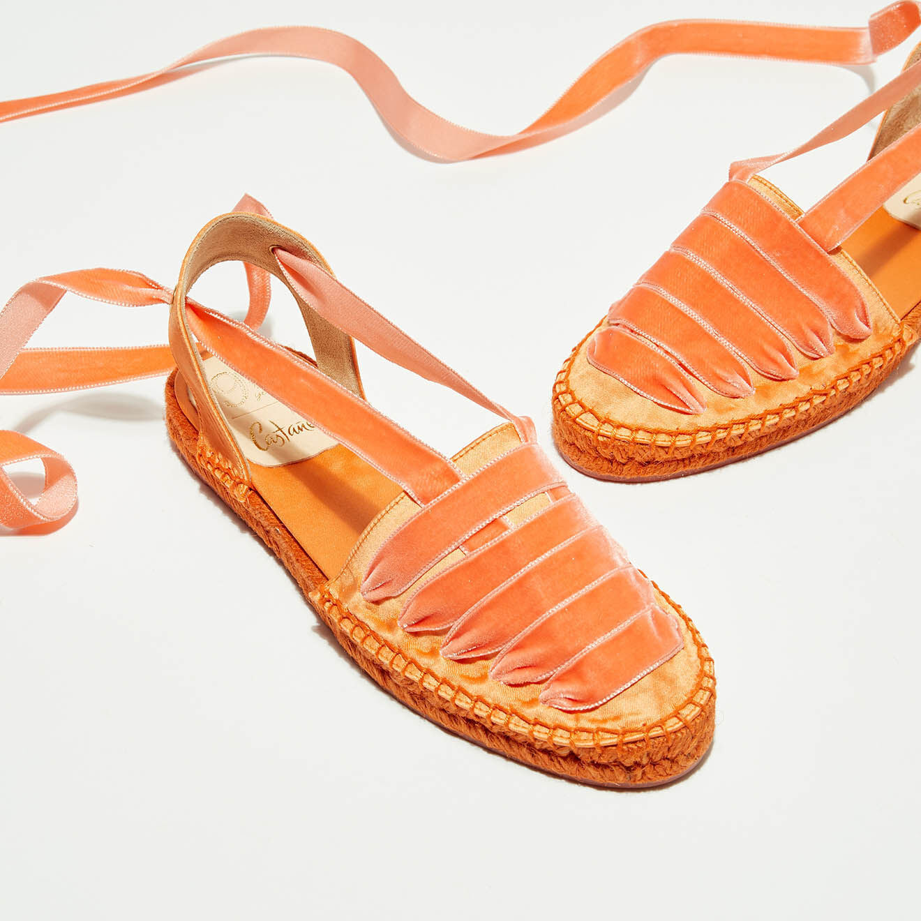 Castaner Espadrilles en Satin & Velours Kimita pêche