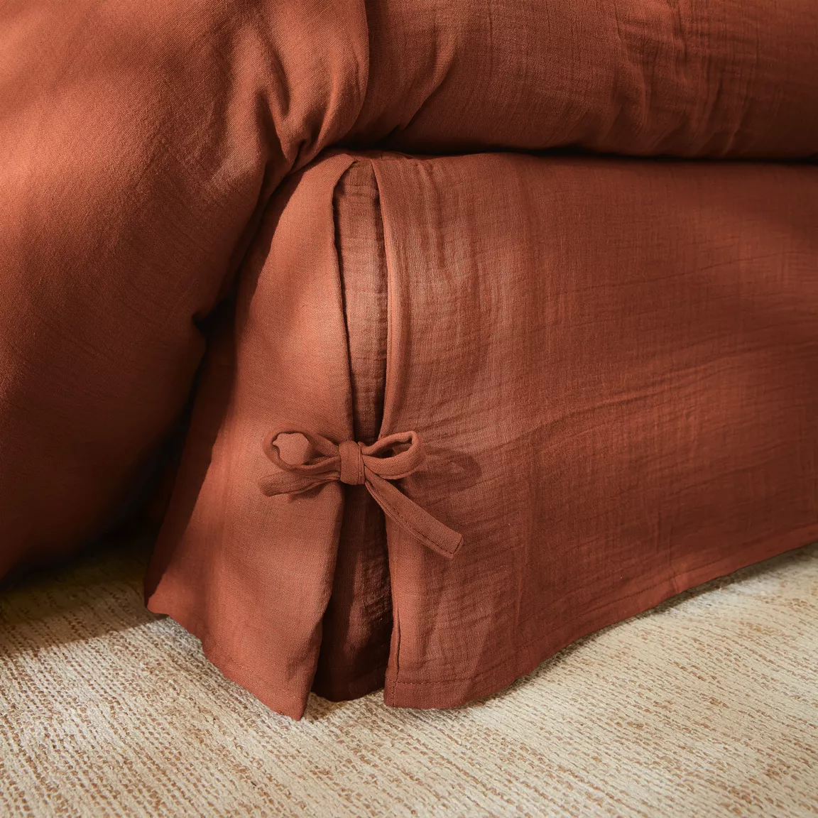Cache-sommier Gaze de coton (180 x 200 cm) Gaïa Terracotta