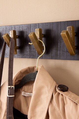 Wandgarderobe 60 x 10x 8 cm Mango Massivholz schwarz lackiert/goldfarbig