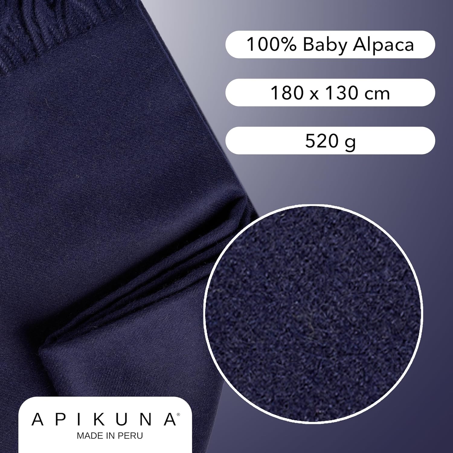 Alpaka Wolldecke aus 100% feinster Baby Alpaka Wolle - 180 x 130 cm in Blau - kuschelig weiche & warme Decke - Sofadecke Alpakadecke Kuscheldecke Alpaka Decke Baby Alpaka Decke