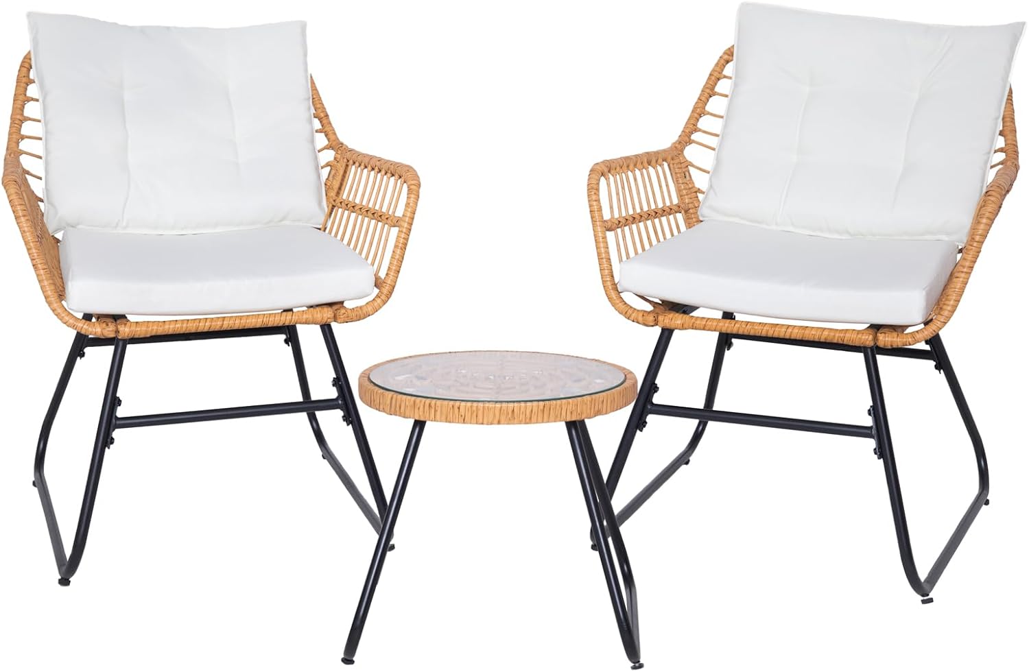 SVITA Amalfi Rattan Sitzgruppe Outdoor Gartenlounge Sitzgruppe 2 Personen Balkonset 3-TLG. Gartenmöbel Set inkl. Kissen Bistroset Polyrattan Natur