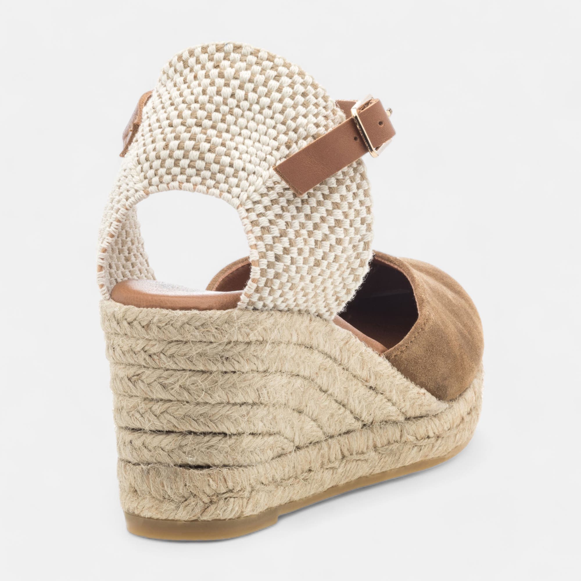 Espadrilles à talon compensé Femme en cuir camel