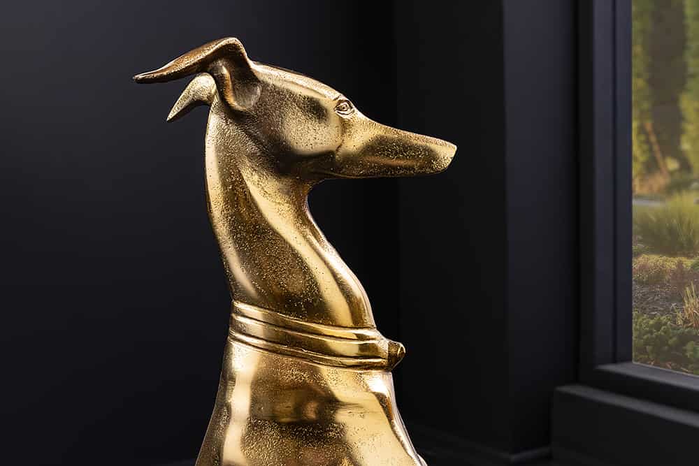 Design Skulptur GREYHOUND 70cm gold Metall Aluminium Windhund Figur