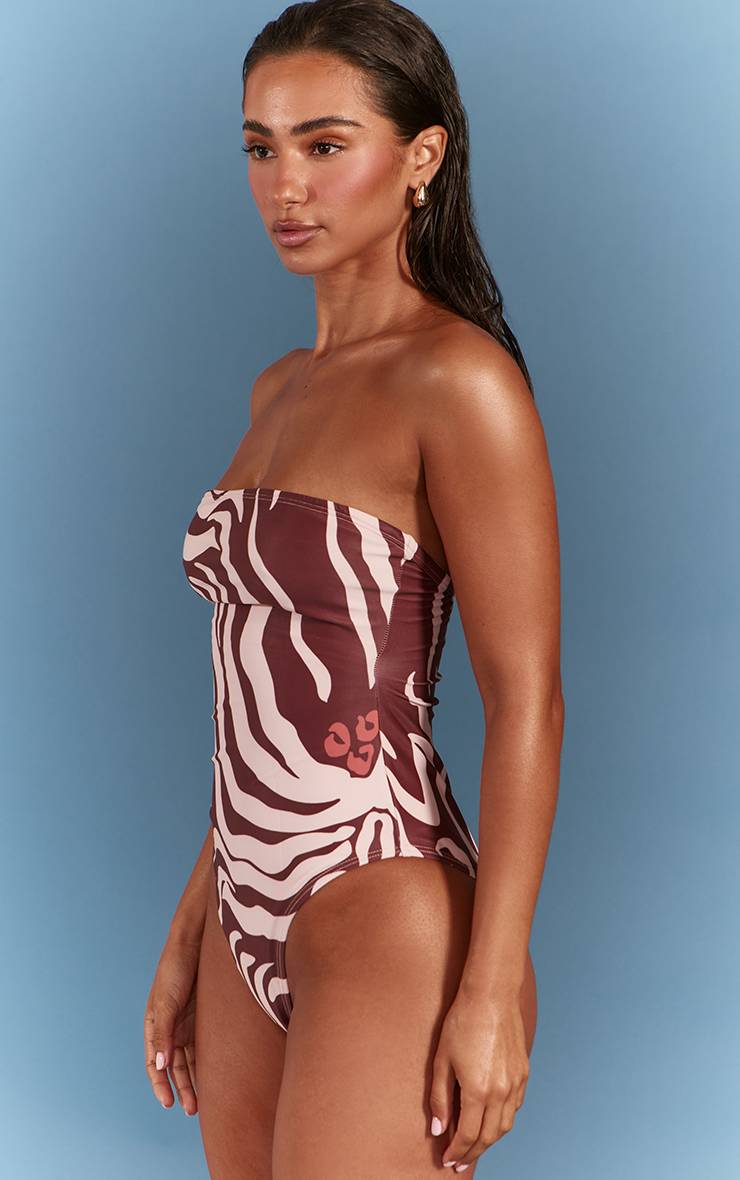 Marron Maillot De Bain Bandeau Imprimé Zèbre