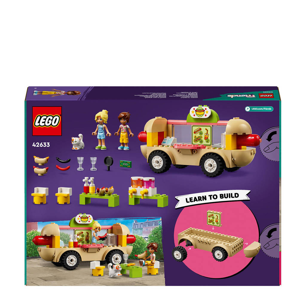 Goed om het fantasiespel te stimulerenHotdogfoodtruck Speelgoed Voertuig Set met Mini Poppetjes en Kat 42633