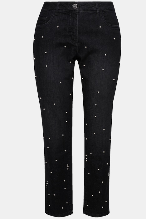 Jeans, weites Bein, Zierperlen, 5-Pocket