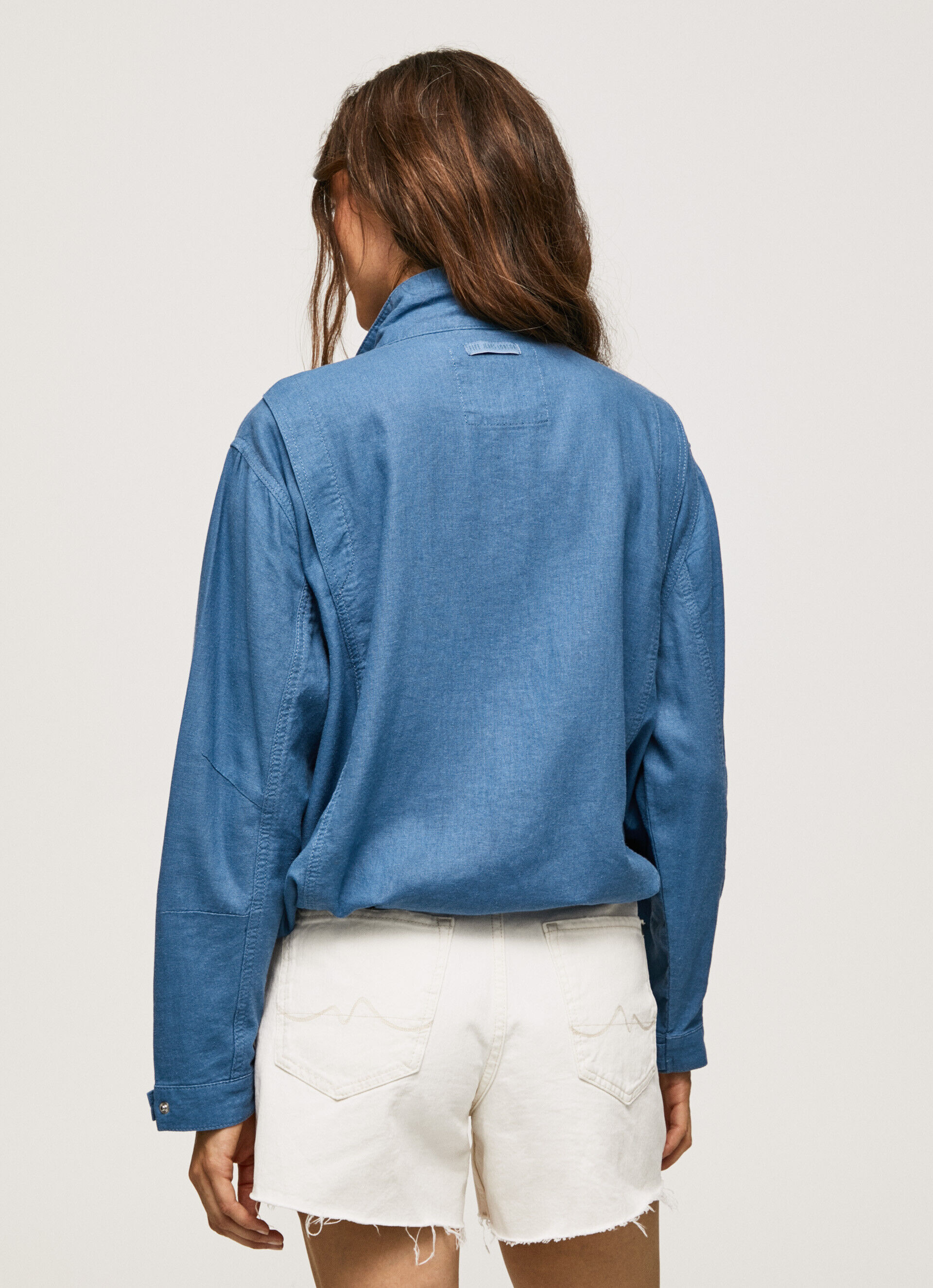 Jaqueta de corte relaxado em linho - azul chambray