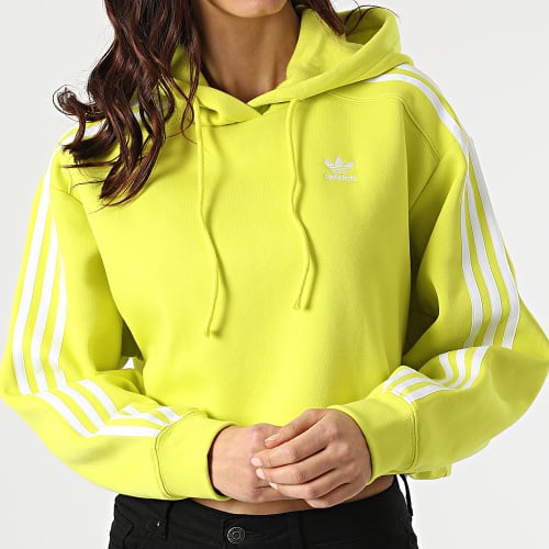 Sweat Capuche Femme Crop A Bandes HC7532 Vert Fluo