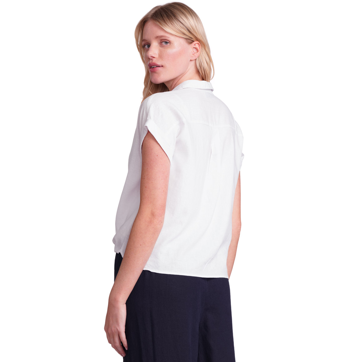 Gina Benotti Damen Leinen-Bluse mit Knotendetail weiss