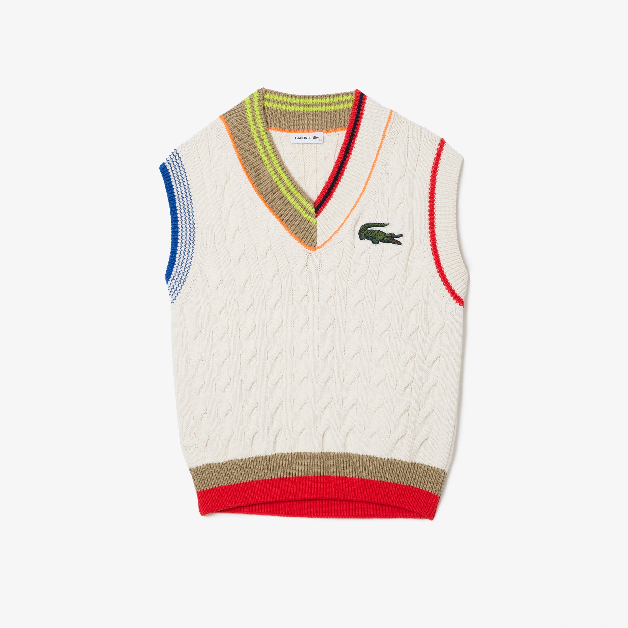 Pull de tennis sans manche femme Lacoste avec torsades Pullovers - Blanc - Lacoste - Femme