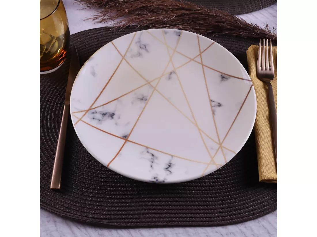 Service vaisselle 18 pièces en porcelaine - Blanc effet marbre - MURCIA