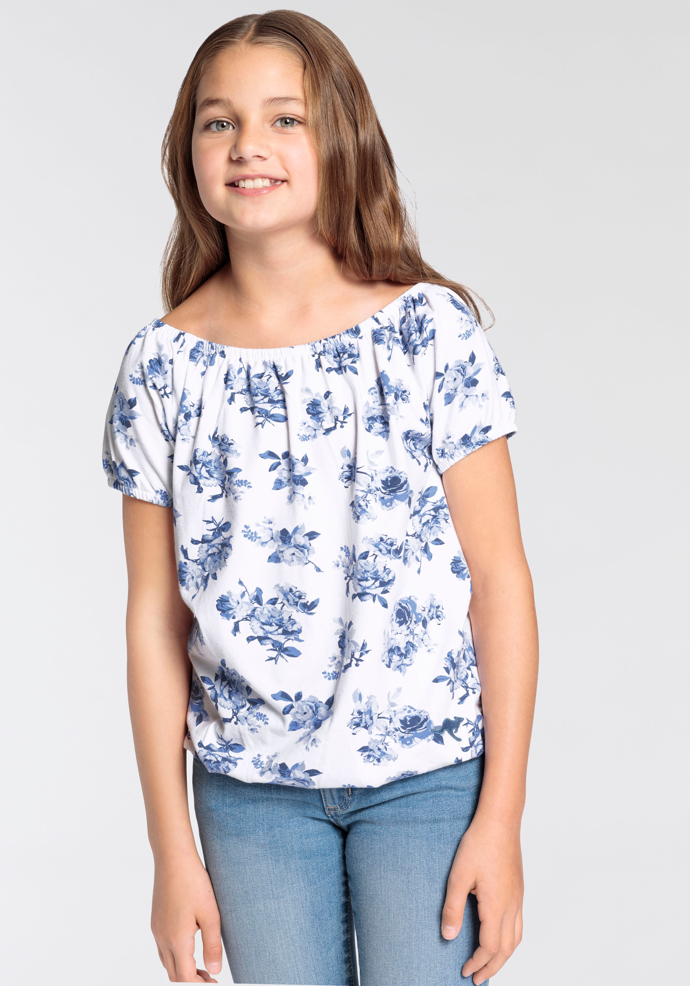 KangaROOS Carmenshirt »Kangaroos Mädchen«, Kurzarm,  dynamische Passform,  Allover-Druck,  Carmenausschnitt