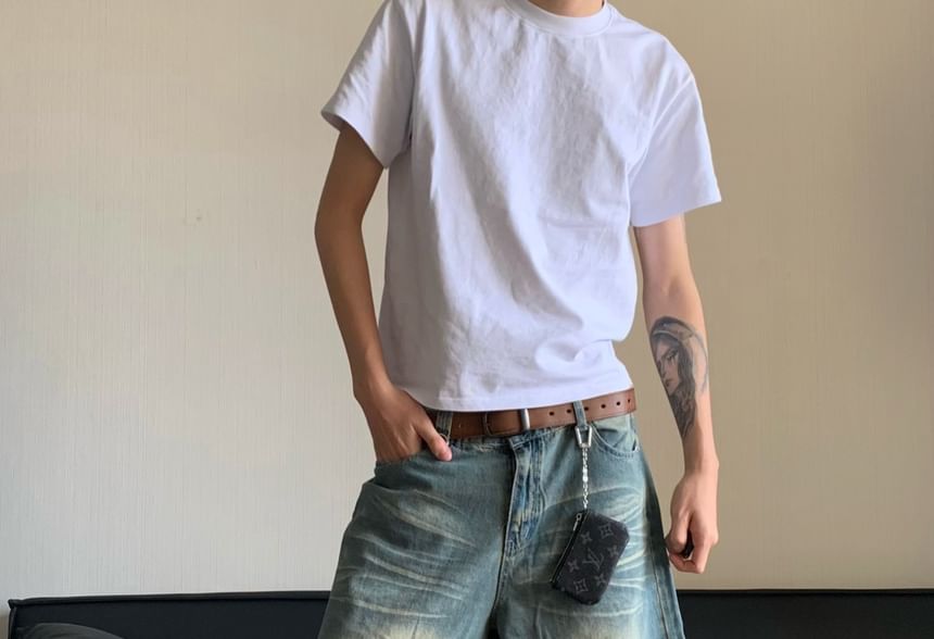 Double White - Laag uitgesneden denim shorts met wassing