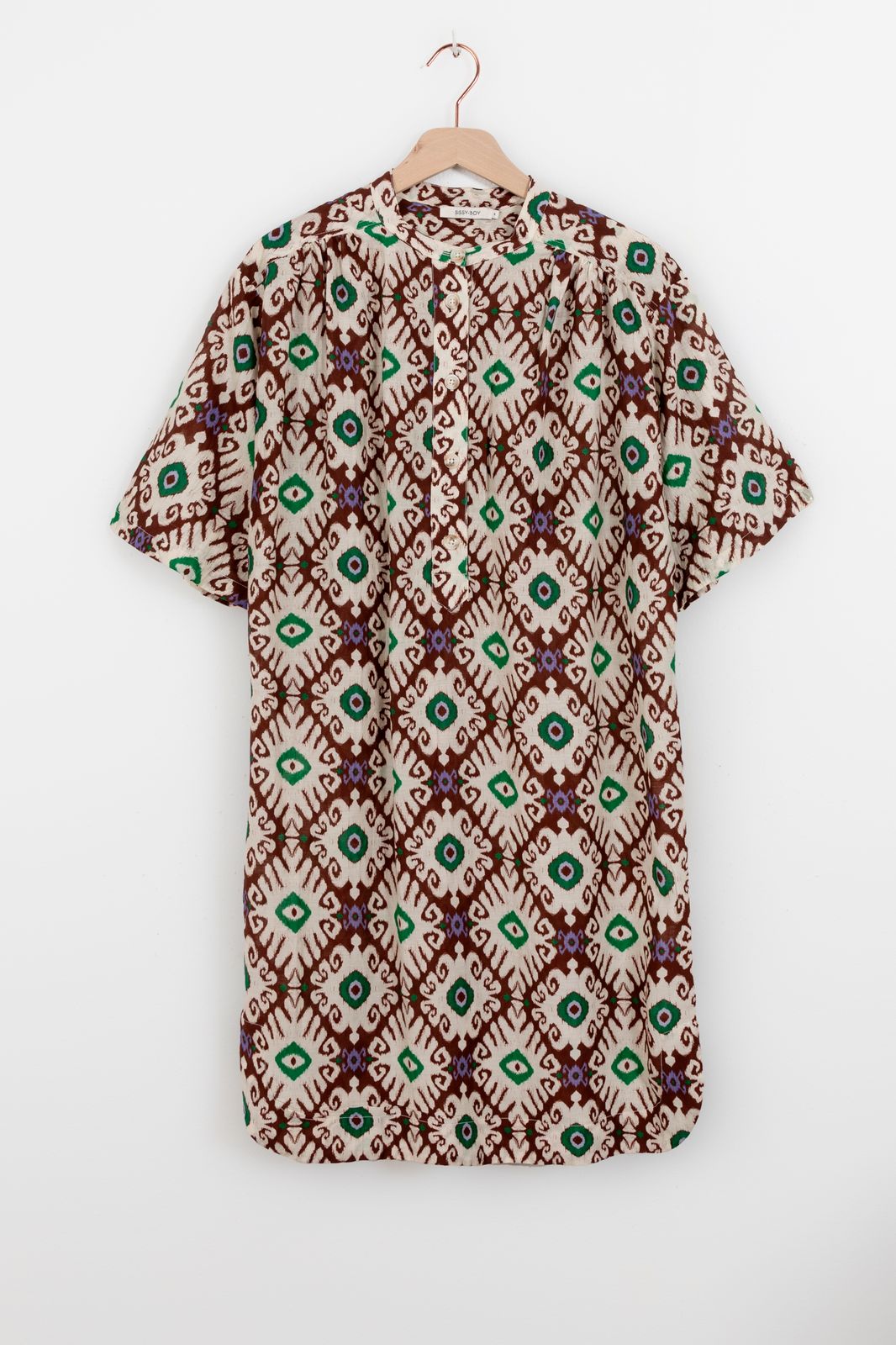 Donkerbruine midi jurk met ikat print