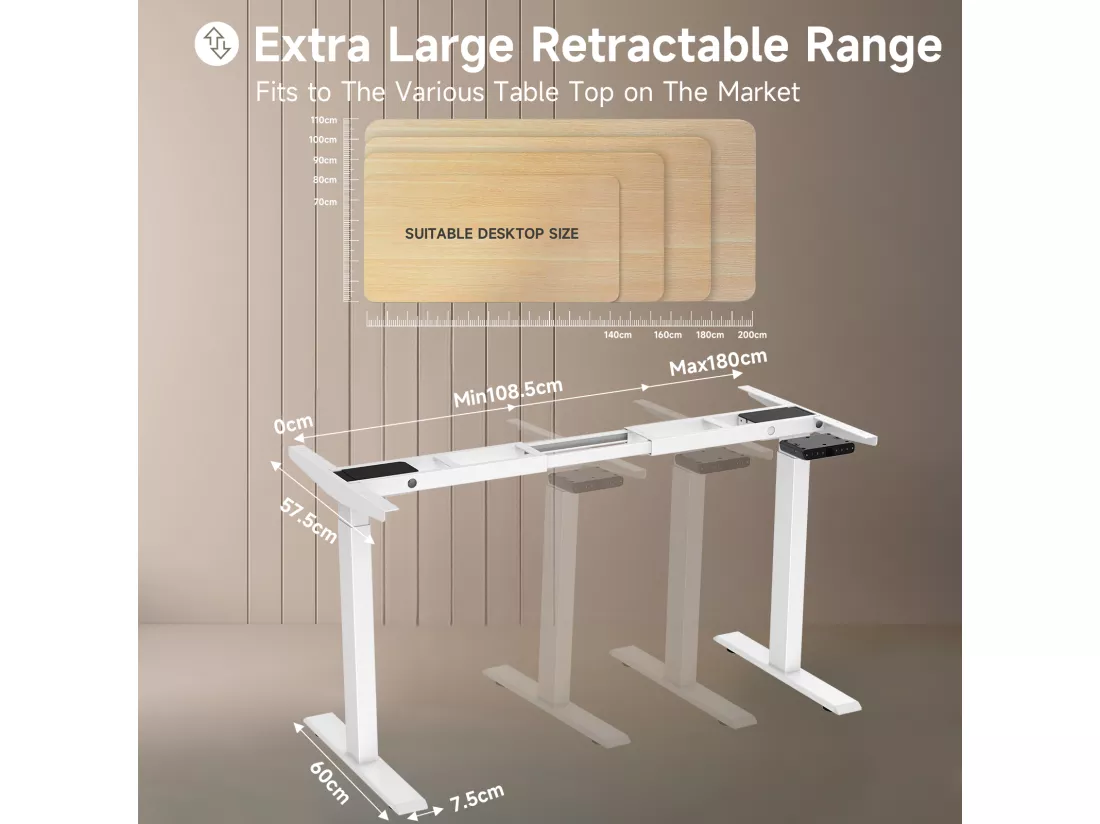 Bureau debout réglable en hauteur pour bureau à domicile, deux moteurs, bureau d'ordinateur debout électrique 58x180cm avec 4 préférences de mémoire, ports USB