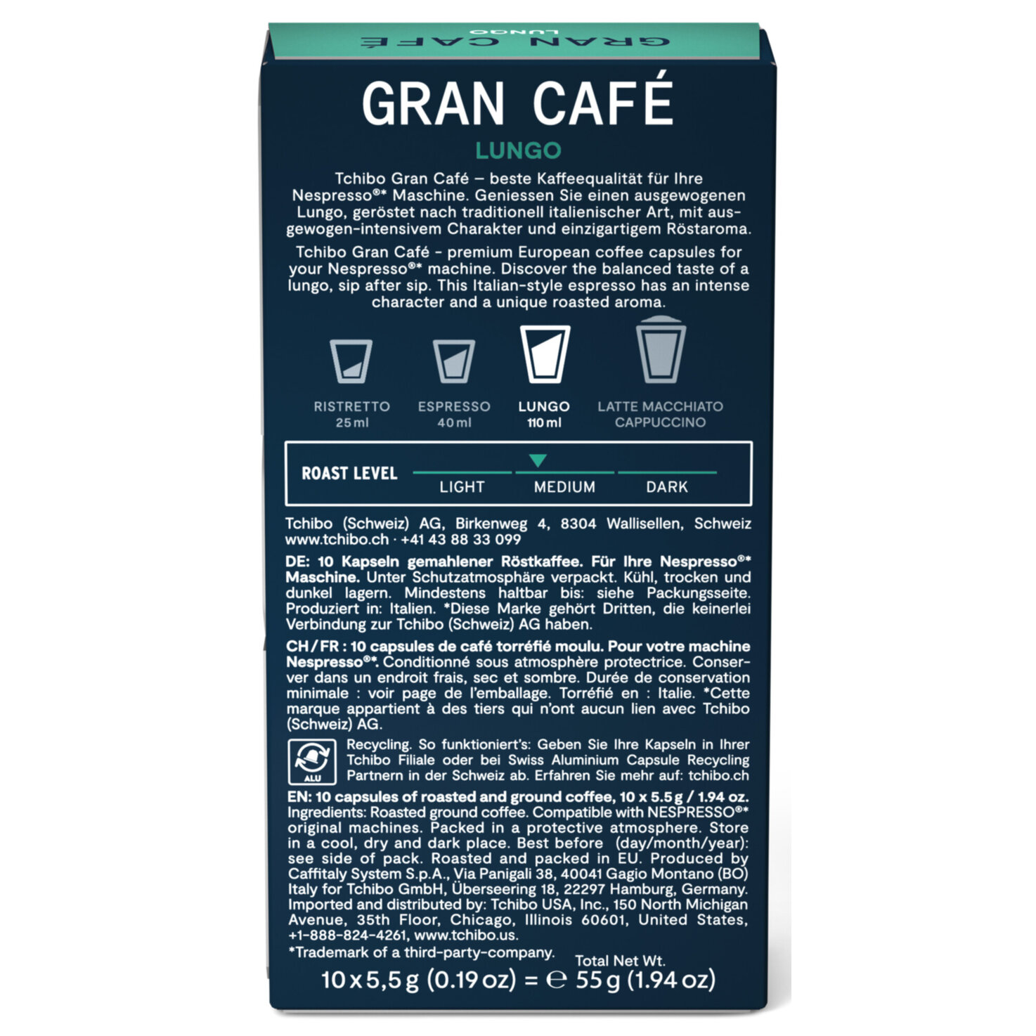 Tchibo Gran Café Lungo 10 Kapseln - Nespresso kompatibel
