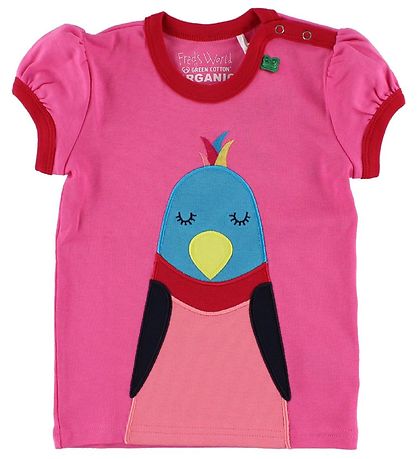 Freds WoRød T-shirt - Pink m. Fugl