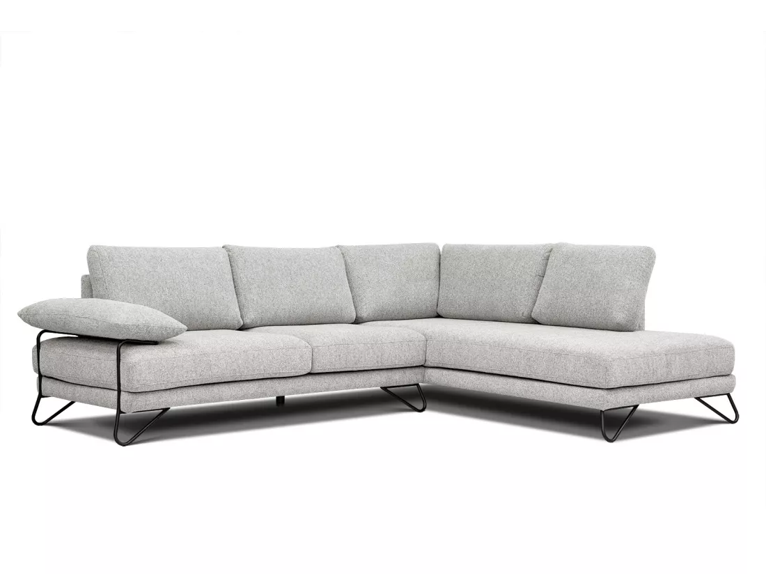 Canapé d'angle droit 5 places tissu beige - Lori