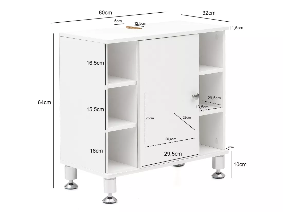 Meuble sous Lavabo 60x64x32 cm Armoire Salle de Bain Blanc Meuble Vasque