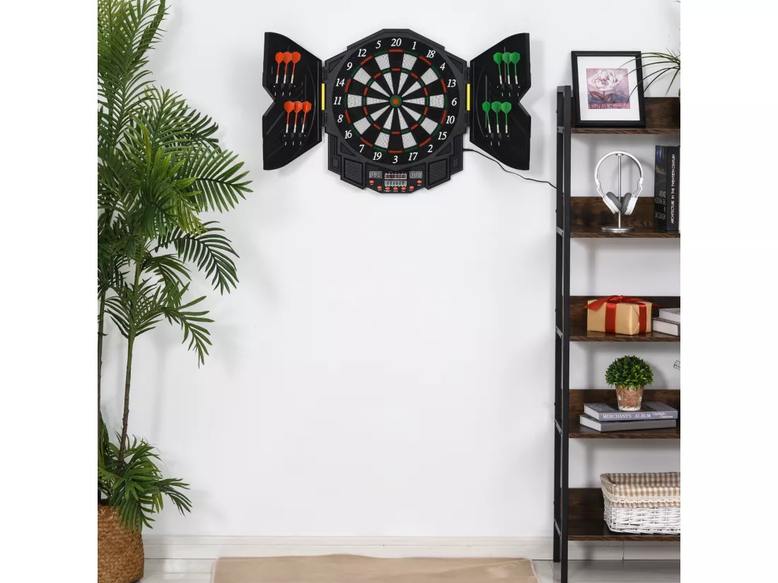 Cible jeu de fléchettes électronique 27 jeux jusqu'à 8 joueurs LED haut-parleur noir
