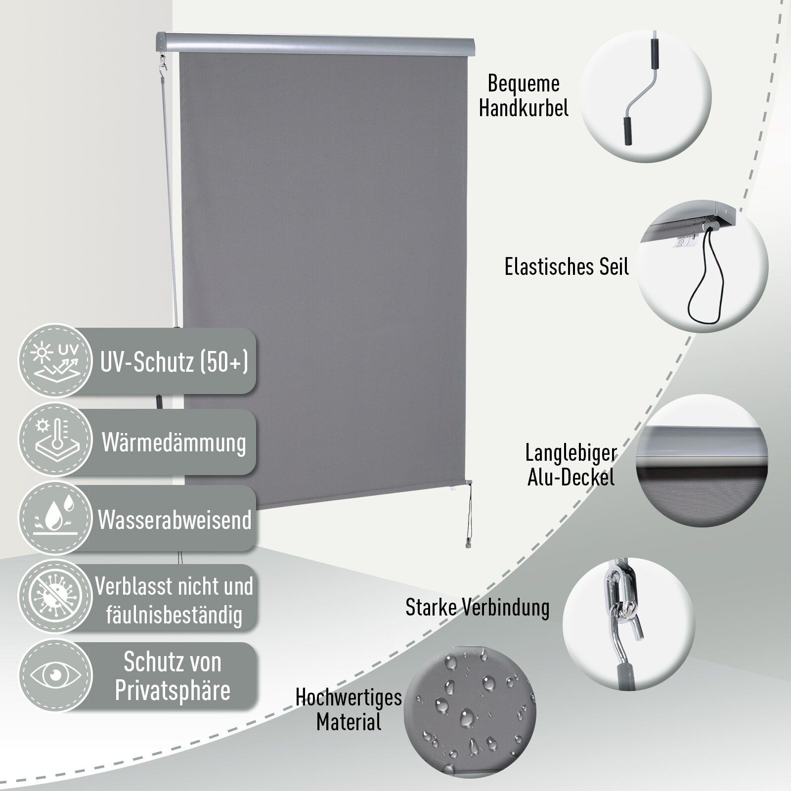 Outsunny Rollo mit Handkurbel 140 x 200 cm (LxH)