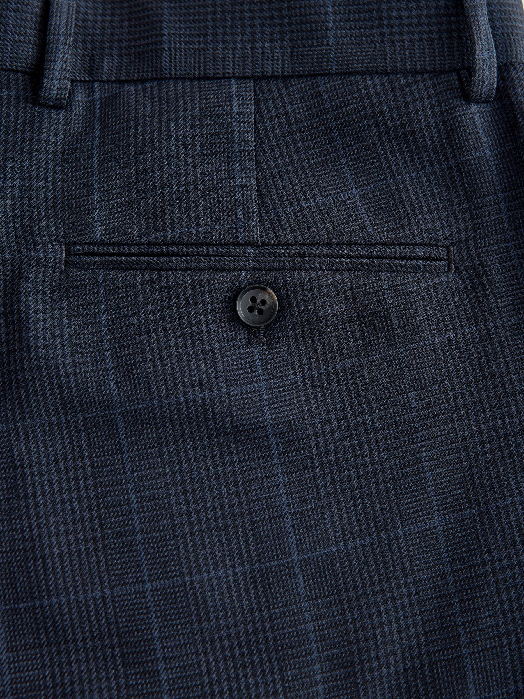 Donkerblauw - Regular Fit Prince of Wales Check Suit Trousers