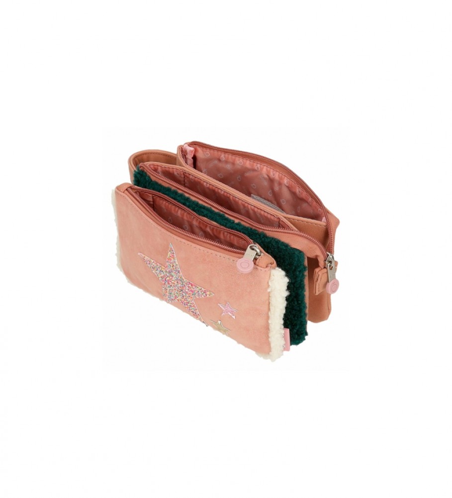 Estojo para lápis Enso Shine Star, rosa e verde - 22x12x3cm -