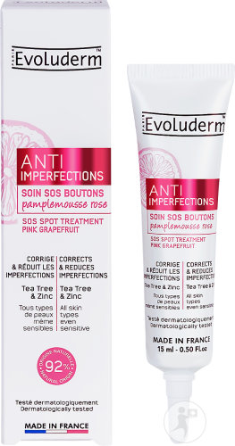Evoluderm Anti-Imperfections Soin SOS Boutons Avec Pamplemousse Rose Tube Canule 15ml