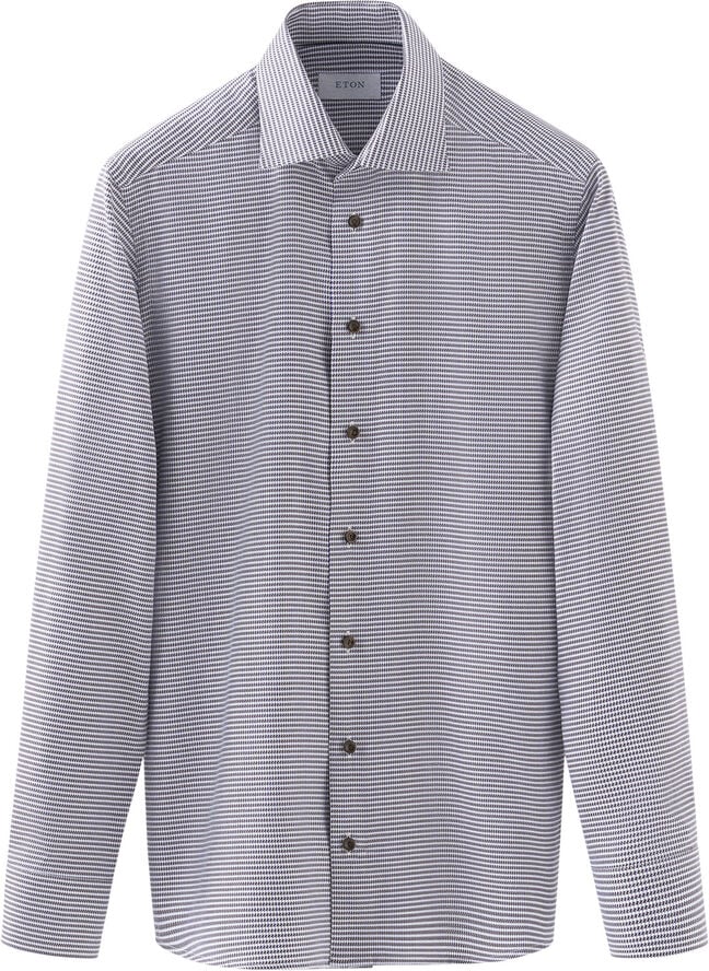 ETON Slim Fit Brown Houndstooth Signature Twill Shirt Brun
