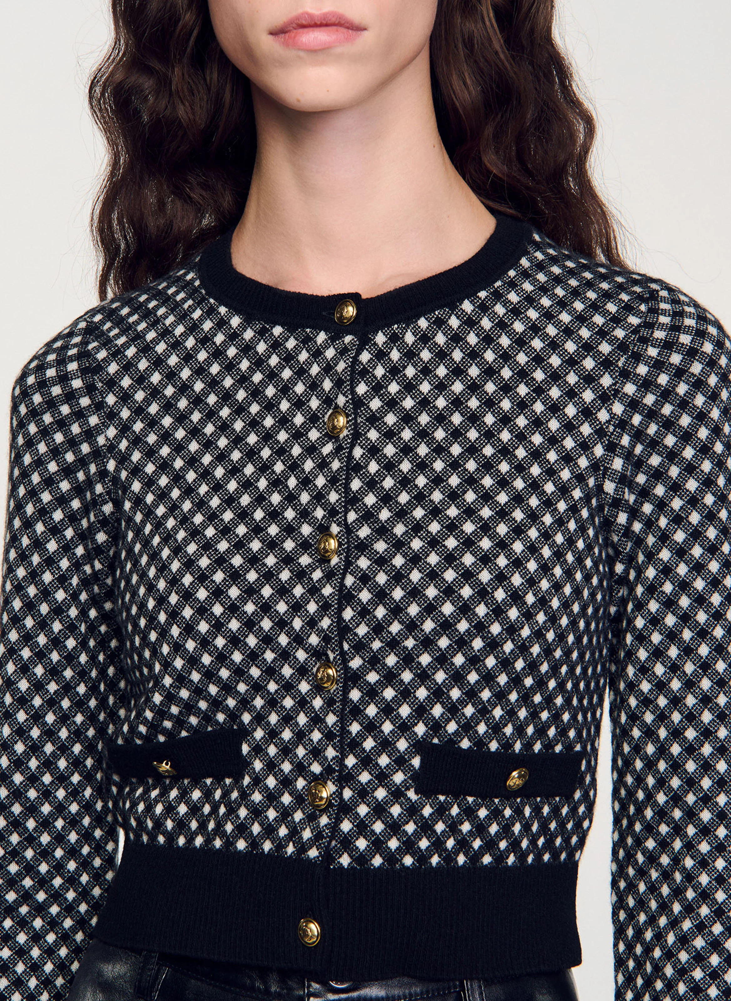 Cardigan col rond en laine mélangée | Noir