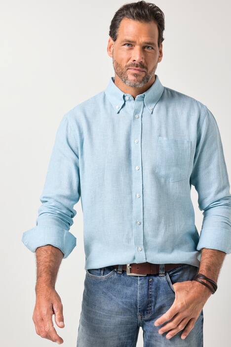 JP1880 Hemd, Langarm, Buttondown-Kragen, TwoTone mit Struktur, Modern Fit, bis 8 XL, türkis | Ulla Popken