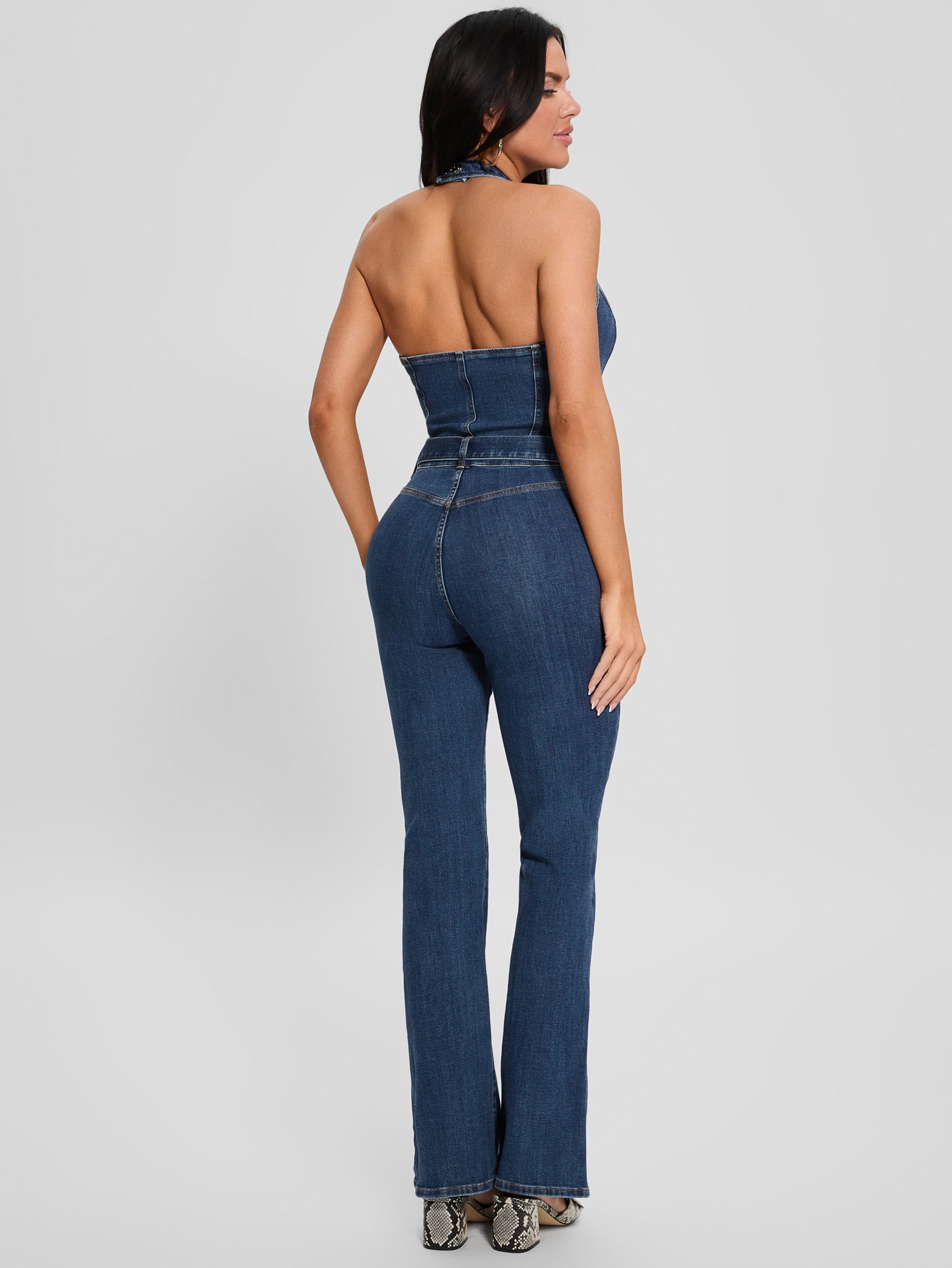 Macacão jeans Eco Claire com decote halter
