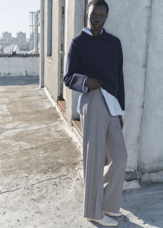 MANGO Pinstripe wideleg trousers Brown