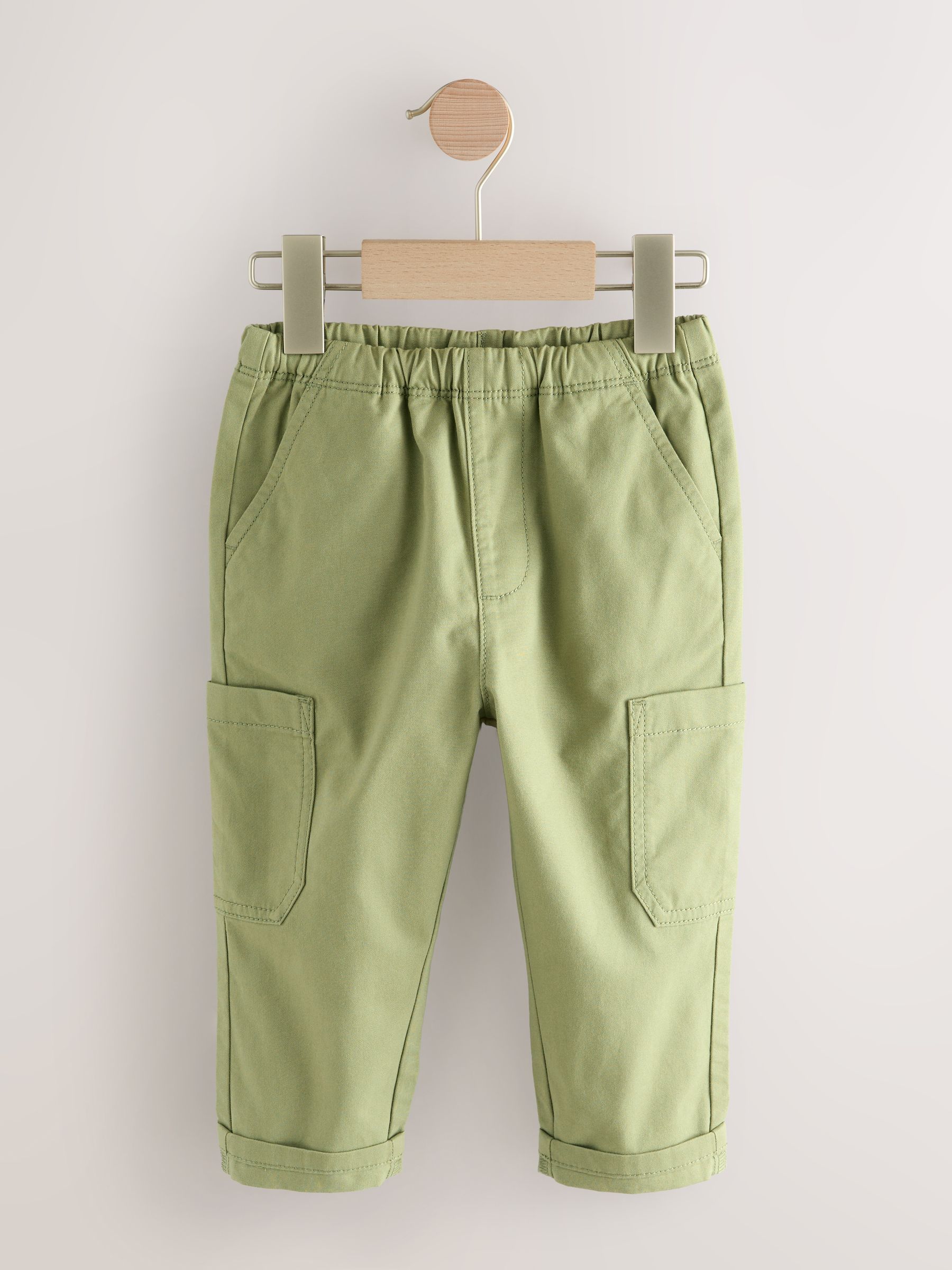 Grijs-groen - Broek met elastische taille en zijzakken (3mnd -7jr)